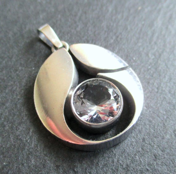 Großer Anhänger Karl Laine Finnland 925er Sterling Silber Bergkristall 70er Jahre Mid Century Modernist Silber Skandinavien