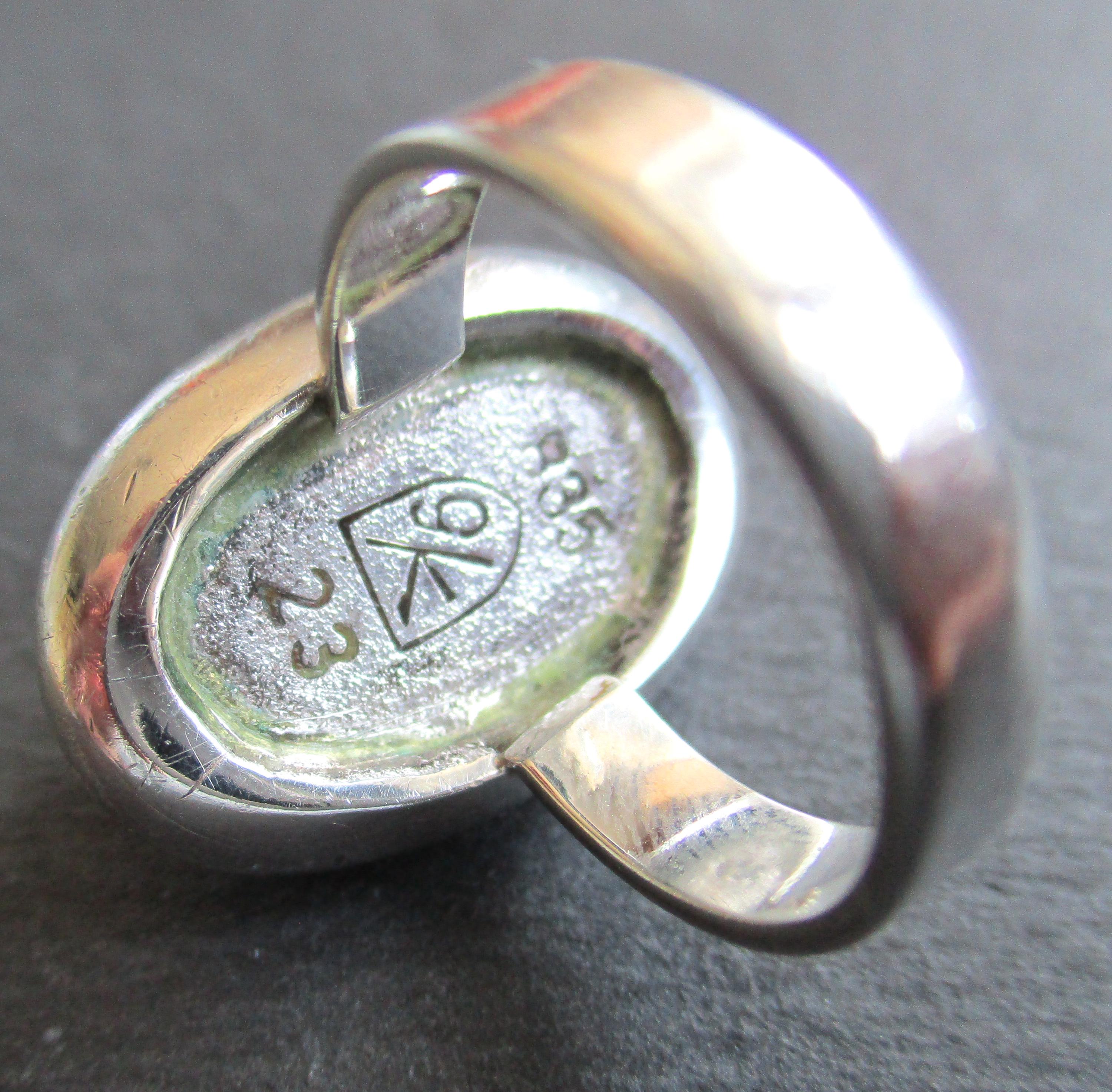 Vintage 835シルバー スリーストーンリング Ring Georg Kramer 835 Silver Rose Quartz Mid Century Modernist 50s