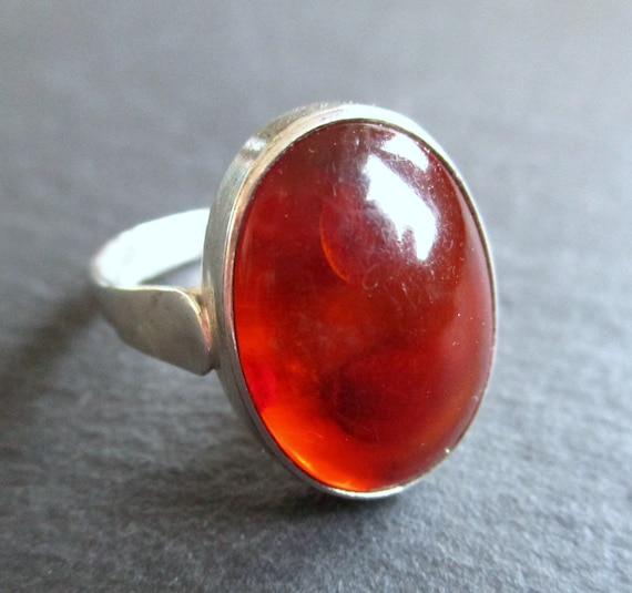 Bague Vintage Argent & Ambre Style Moderniste - Allemagne Fischland Années 70 - Taille 53