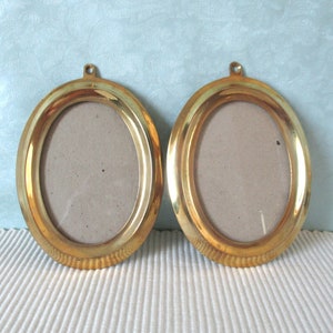 2 oval picture frames 12 x 9 cm solid brass 70s portrait format glass panel Boho Style Seventies brass frame picture frame set