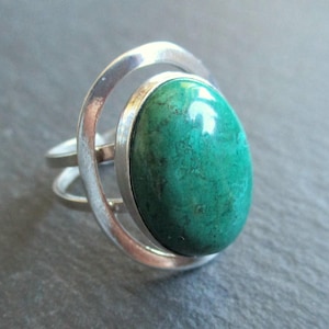 Ring 925er Sterling Silber Eilat Chrysokoll Israel? 60er Jahre 70er Jahre Ethno True Vintage Boho Style offene Ringschiene