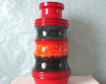 Große Vase Scheurich 266-40 Pagodenvase Keramik tiefrot gelb türkis schwarz 60er Jahre 70er Jahre Mid Century WGP West German Pottery
