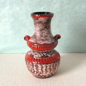 Vase Carstens Tönnieshof 7426-20 Fat Lava orange red brown beige 70s Mid Century Modernist WGP West German Pottery ceramic vase
