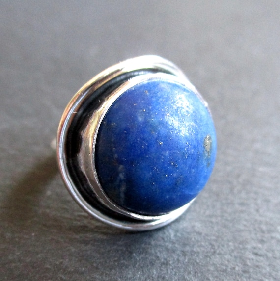 Bague Vintage Argent Sterling & Ambre - Style Moderniste Allemagne Fischland Années 70 - Taille 53