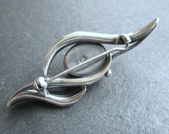 Broche En Argent Massif 925/1000 Décor Feuillage Avec Ambre - Occasion