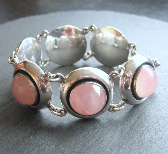 Bracelet N.E. From 925 Sterling Silver Rose Quart… - image 1