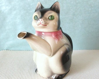 Teekanne Katze Cortendorf Keramik 6700 B 30er Jahre 40er Jahre schwarz rote Schleife West German Pottery True Vintage