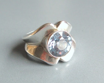 Ring 935er Silver 80s blue stone faceted solid