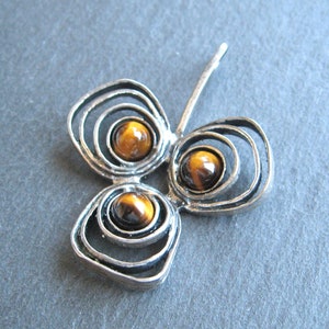 Anhänger Engla 925er Sterling Silber Tigerauge Sixties 60er Jahre Mid Century Modernist Brutalist Kettenanhänger 70er Jahre