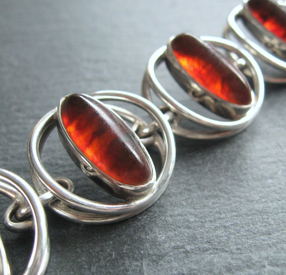NVM FRNCH 925 Sterling Silver and Amber Stone Brown Men's Bracelet FRJ11843943-K6 - Vernier main image 1