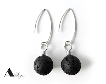 A Sign *Black Lady* Pendientes/pendientes/pendientes colgantes/palancas plegables de plata 925 lava para mujer negro