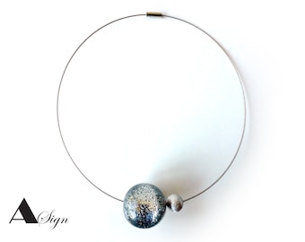 A Sign *Orbit* Fine Glitter Synthetic Resin & Aluminim Pearl Silver/Grey Choker/Chain 45 cm and 52 cm Screw Cap