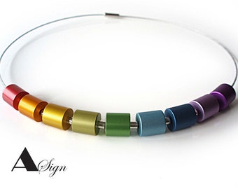 A Sign * Trinidad * Rainbow aluminum rollers  colorful massively stainless steel-neck triplet/necklace chain choker collar 45 & 52 cm