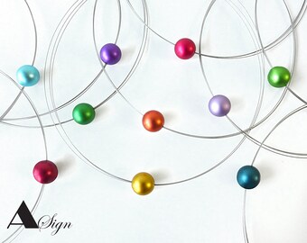 A Sign *Venus* Color choice 3-row stainless steel rope/necklace Aluminium ball 14 mm red,green,gold,silver,violet,purple,green,orange