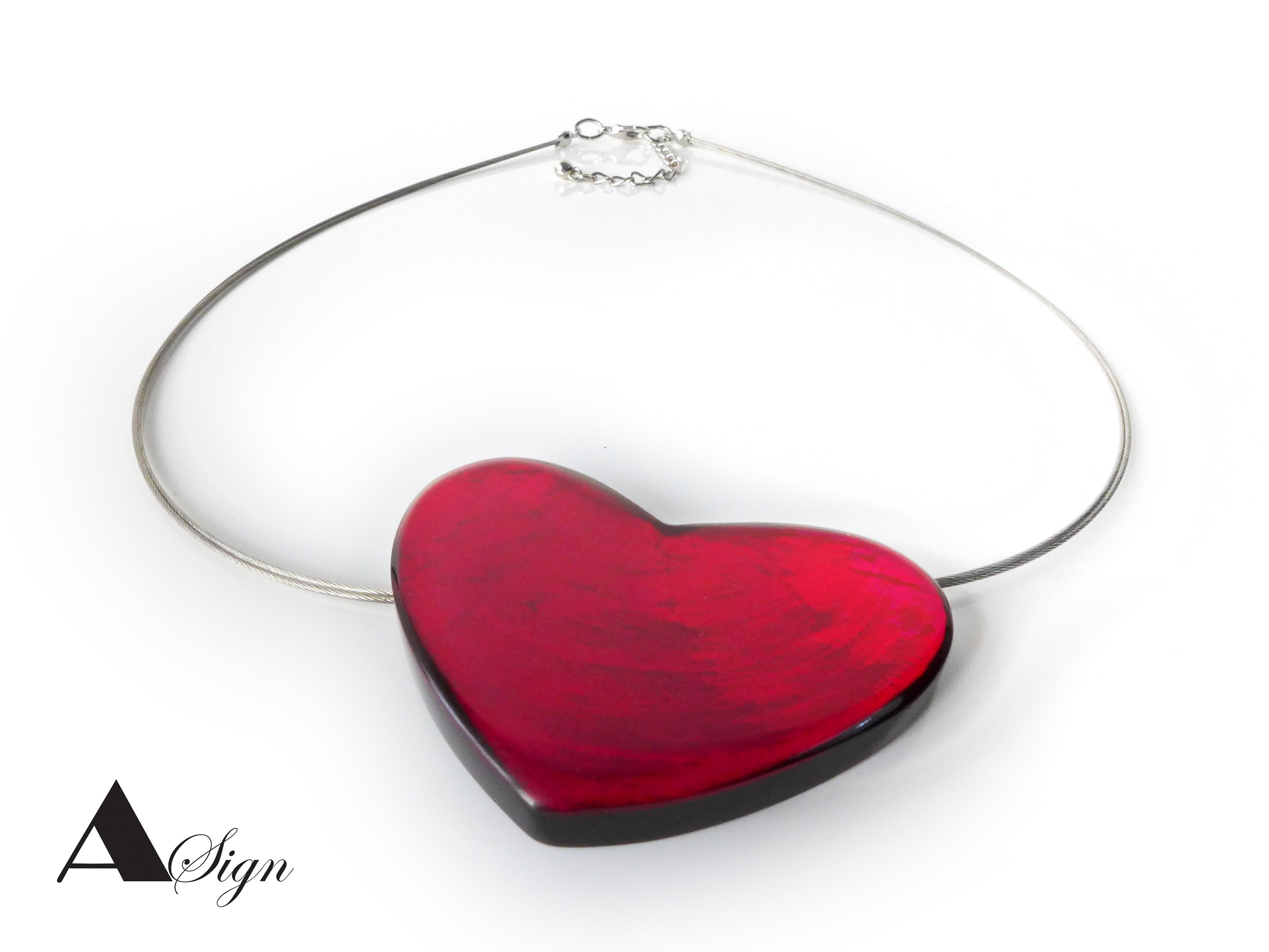 A Sign *red Heart* Capiz Heart Shell Mother-of-pearl 2 Row Stainless ...