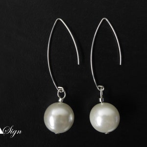 Un segno *Orecchino di perla* Perla di conchiglia da 14 mm, orecchini da donna in argento 925 con perla, orecchini a scomparsa, bianchi
