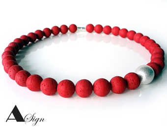 A sign * lady in red * women chain/Necklace polaris/Resin Gala Sweet ball brushed Red/silver Magnetic Clasp