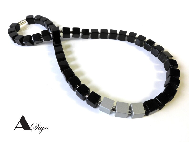 crystal glass black and aluminum necklace bracelet 925 silver earhooks magnetic clasp A Sign Night /& Day