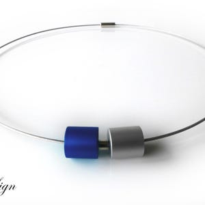 A Sign *Mina" aluminium rollers zilver, koningsblauw & zilvergrijs dames choker ketting, ketting roestvrij staal schroefsluiting 40 - 52 cm