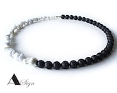 A Sign Black White Actions Award Lava 10 mm and Achat beads Agate necklace Chain Weiss Black Magnetic Closure