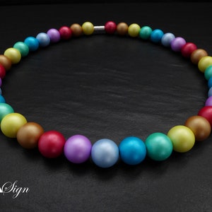 A Sign *Smoothe* Women&#39;s necklace / chain matte art resin ball/bead pastel colors 12 mm magnetic clasp