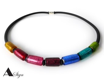 Un signo *Tropic* Arco Iris Collar de aro de goma para mujer/Cadena de rodillos de cristal Murano Art Polaris Spacer Cierre magnético colorido