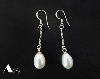 A Sign *Sweetwater* 925 Drop Earrings Freshwater Breeding Pearl Necklace White