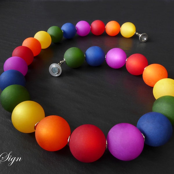 A Sign *Freestyle* Regenbogen Damen Halskette/Kette Polaris-Perlen-Kugel bunt 18 mm Edelstahl Magnet-Verschluss