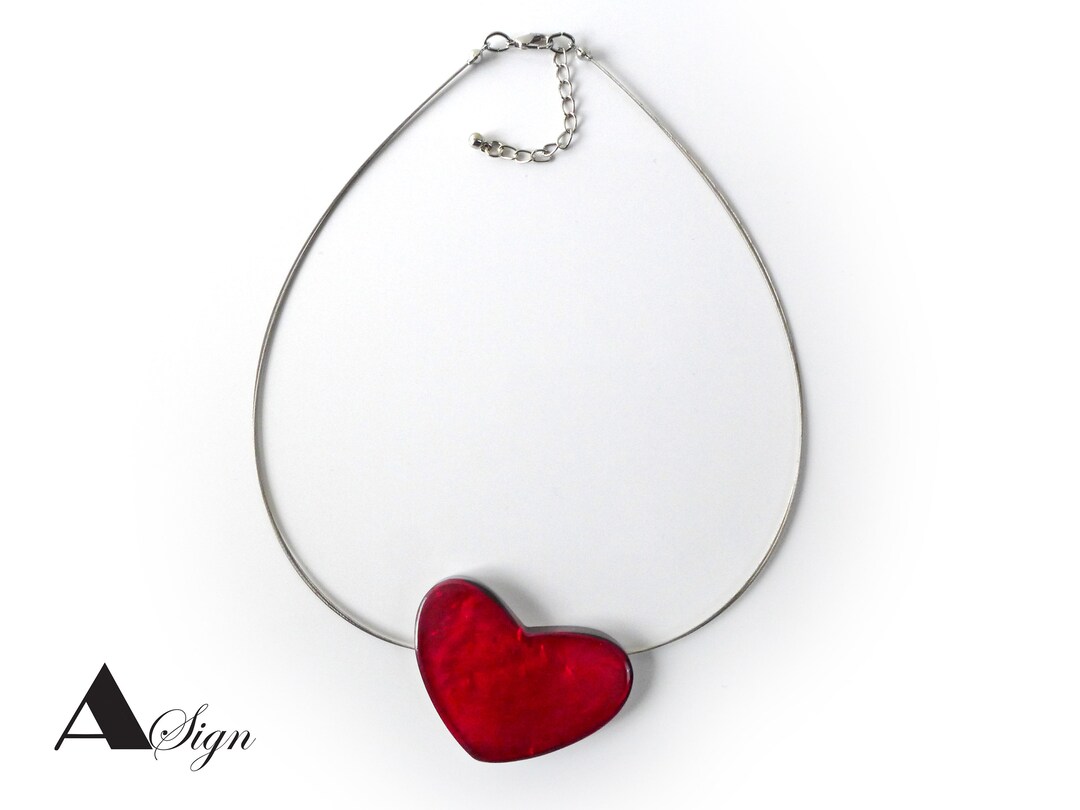 A Sign *red Heart* Capiz Heart Shell Mother-of-pearl 2 Row Stainless ...