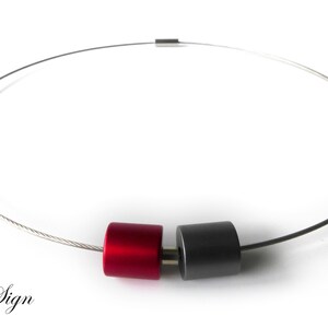 A Sign * Mina * Aluminum reel stainless steel ladies collar choker necklace silver grey & red screw cap 45 and 52 cm