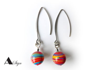 A Sign *Stripe Agate* Beaded Women's Stainless Steel Earrings/Ear hook/Earwires/Hanging Earrings/Pull-through Colorful