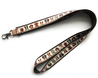 long lanyard dogs brown beige cotton fabric woven ribbon