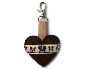 Pendant dogs brown beige made of felt felt heart with carabiner heart pendant bag pendant