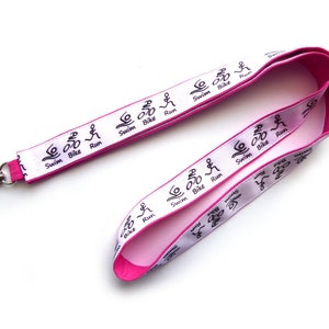 langes Schlüsselband Triathlon Baumwollstoff Ripsband in pink schwarz weiß