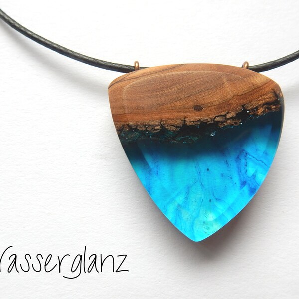 wood resin pendant, statement jewelry, unique necklace, resin pendant, hippie jewelry, gift for her, olive wood