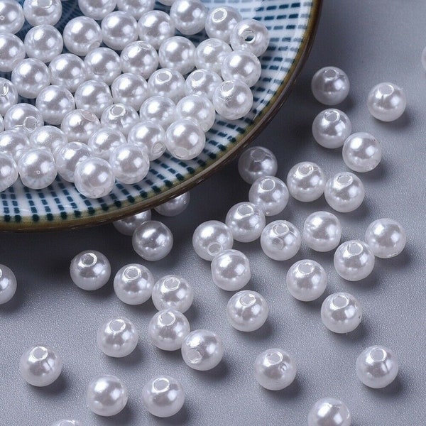 100 Stück Acrylperlen 6mm Weiß Glänzend Perlen Metallic Perlglanz - 3354