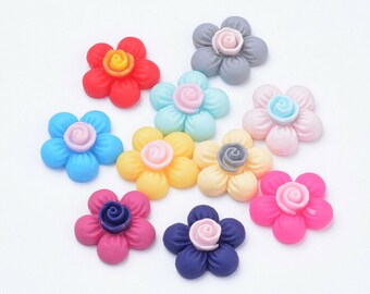 10 Stück Cabochons Harz Resin Büte Basteln Dekoration bunt 2053