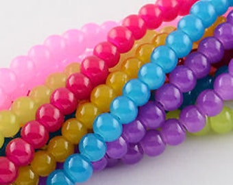 100 Stück Glasperlen 8mm Jadeeffekt Glas Perlen Beads Mix Bunt Jadeeffektperlen