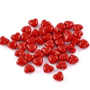 50 Acrylic Beads 11 x 10 mm Heart Red Polished Glossy Acrylic Beads Crafting - 1707