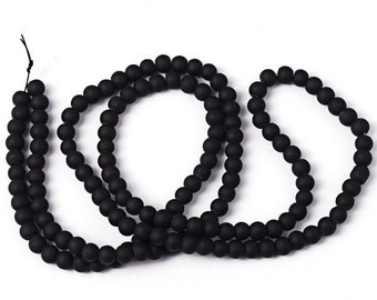 100 Stk schwarz 6mm matt Glasperlen Glas Perlen Beads frosted Milchglas