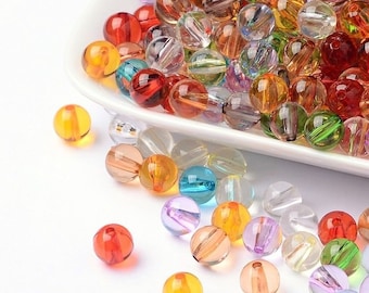 100 Acrylperlen 8mm Runde Transparent Bunt Acryl Perlen Basteln Beads - 1596