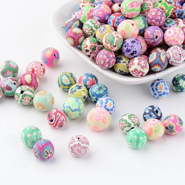 30 Stück Polymer Clay Perlen 12mm Beads Basteln Bunt - 1359