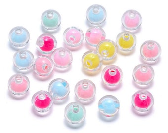 50 Stück Acryl Perlen 8mm Bunt Glänzend Basteln Acrylperlen Perle in Perle