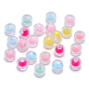 50 Stück Acryl Perlen 8mm Bunt Glänzend Basteln Acrylperlen Perle in Perle