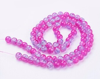20x Crackle Crack Crash Glasperlen Perlen Beads Schmuck DIY Basteln rosa 8mm