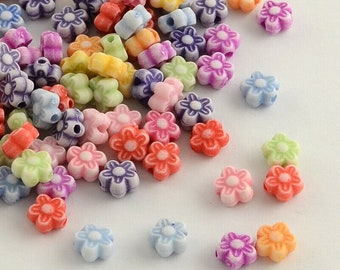 100 Acrylperlen 7x4mm Blume Perlen Bunt Spacer Beads - 2937