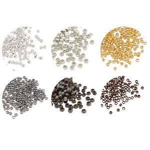 200 Quetschperlen 2x1,2mm Crimps Crimpperlen Quetschkugel Messing Gold Silber Platin Bronze Rotkupfer Metallgrau