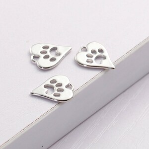 2 Stück Anhänger 14x11mm Charms Ketten herz Pfote Tatze Silber K-1165