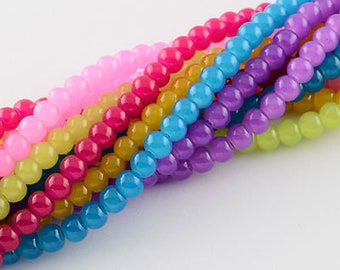 100 Stück Glasperlen 6mm Bunt Gemischt Glas Perlen Beads Jadeeffekt - 1495