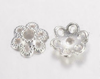 50 Perlenkappen 6x2mm Silber Kappen 6 Blütenblatt Blüte Perlkappen Perlen K-1067